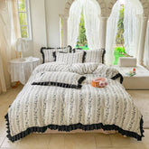 Black Ruffles Floral Print Coquette Bedding Set